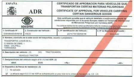 Certificado ADR España